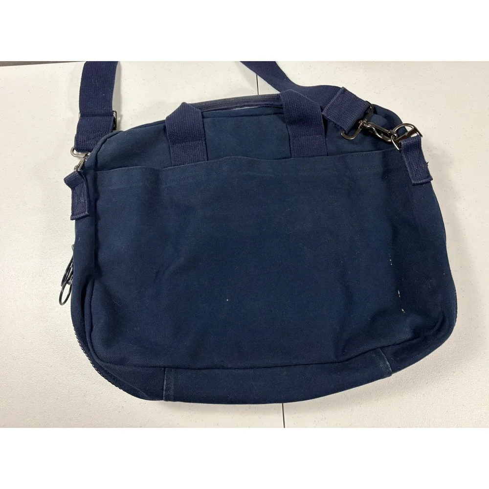 Lands End Vintage Navy Blue Canvas Briefcase Messenger Laptop Bag Made in USA
